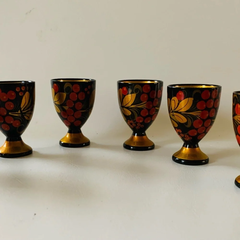 Vintage Hand Painted Wooden Egg Holders Set 6